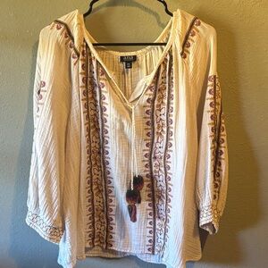 a.n.a Cream and Brown Boho Blouse